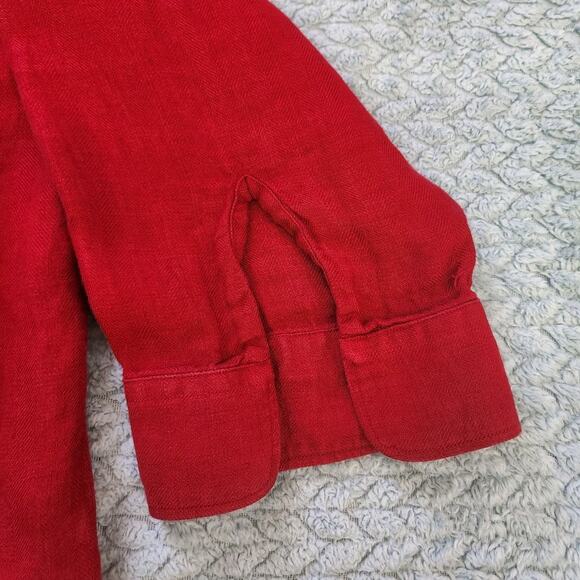 Lauren Ralph Lauren 2X 100% Linen Button Up Red Blouse Embroidered Logo - Picture 9 of 10